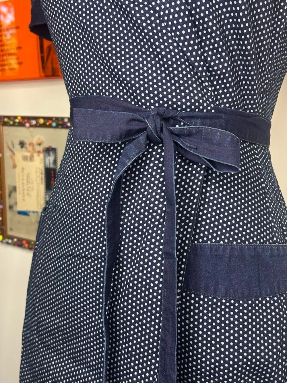 Double RL Ralph Lauren Indigo Polka Dot Cotton Wrap Dress - Picture 4 of 10